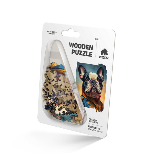 French Bulldog Pocket Size Piecezz Wooden Puzzle, Animal Shaped Puzzle (5x7x 0.5 in)