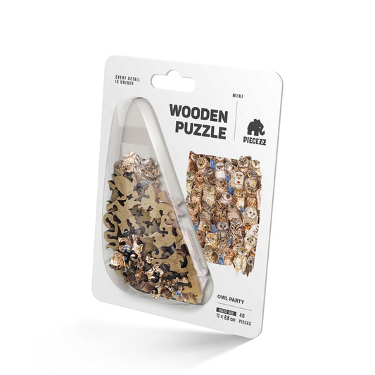 Owl Party Pocket Size Piecezz Wooden Puzzle