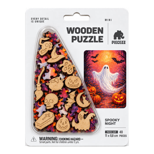 Spooky Night Mini Piecezz Wooden Puzzle, Halloween Jigsaw Puzzle