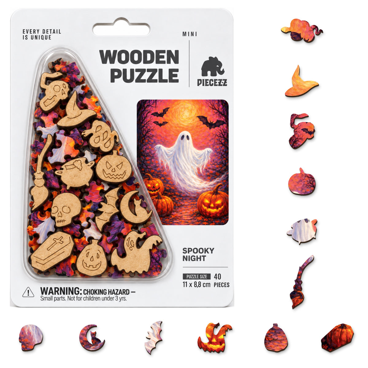 Spooky Night Mini Piecezz Wooden Puzzle, Halloween Jigsaw Puzzle