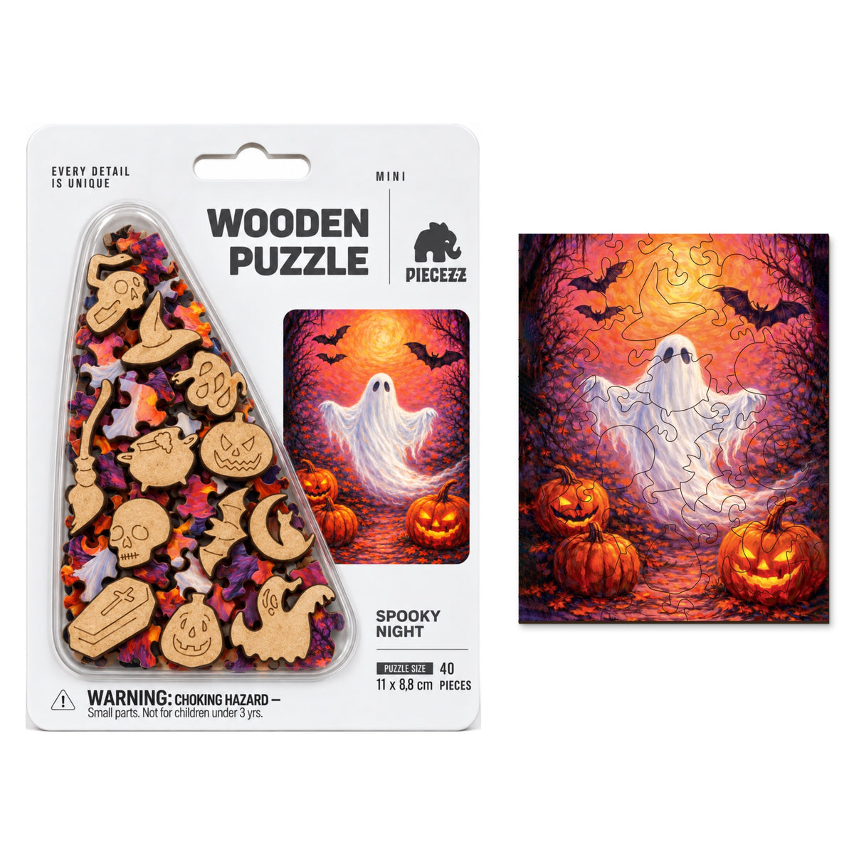 Spooky Night Mini Piecezz Wooden Puzzle, Halloween Jigsaw Puzzle