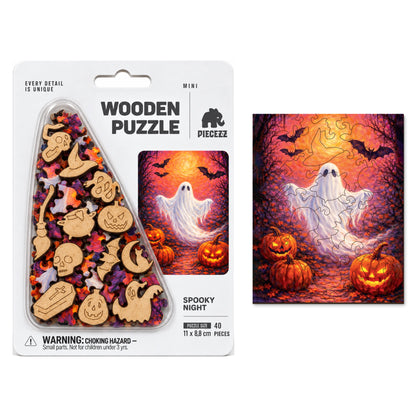 Spooky Night Mini Piecezz Wooden Puzzle, Halloween Jigsaw Puzzle