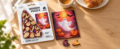 Spooky Night Mini Piecezz Wooden Puzzle, Halloween Jigsaw Puzzle