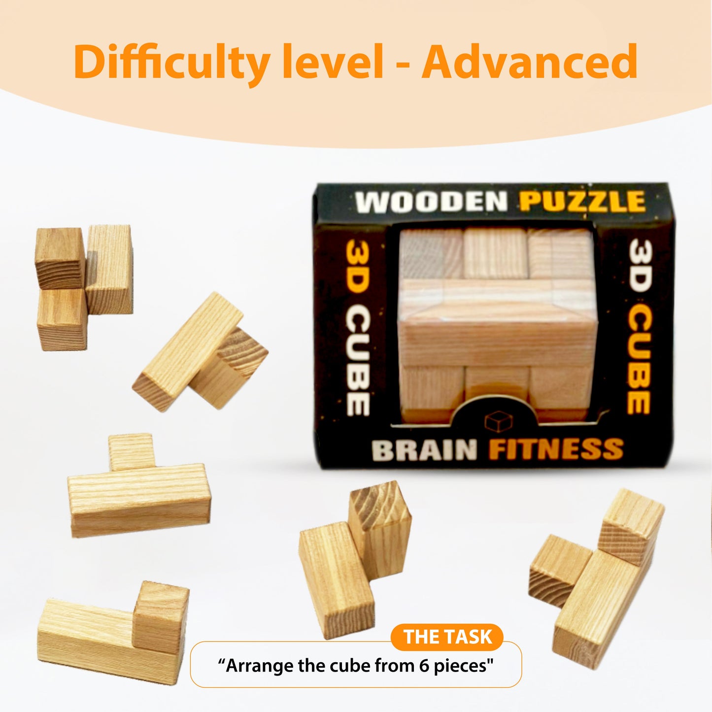 Wooden Cube Puzzle, 3D Wooden Puzzles for Adults, Brain Test Puzzle (5x5x5 cm) or (2x2x2 in)