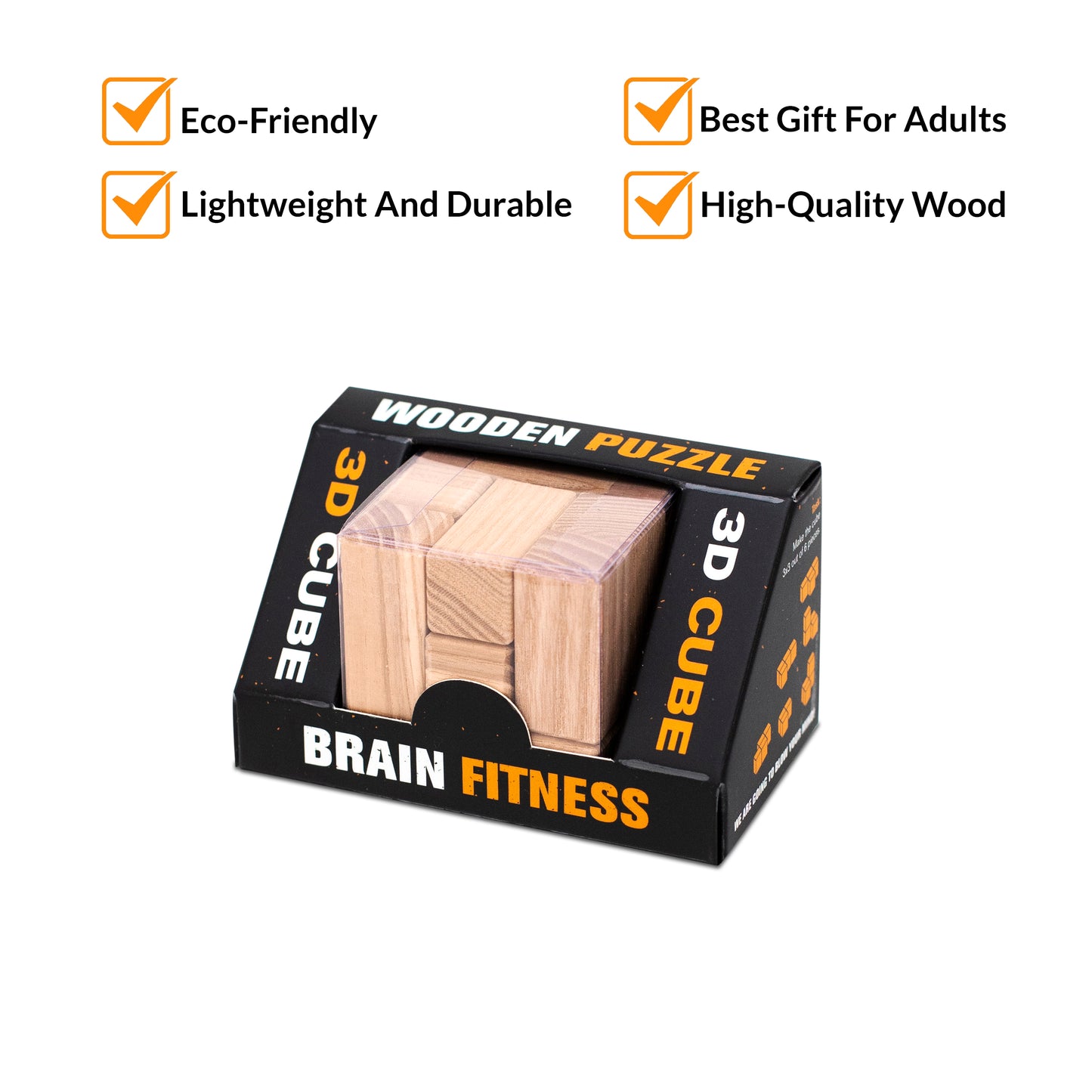 Wooden Cube Puzzle, 3D Wooden Puzzles for Adults, Brain Test Puzzle (5x5x5 cm) or (2x2x2 in)