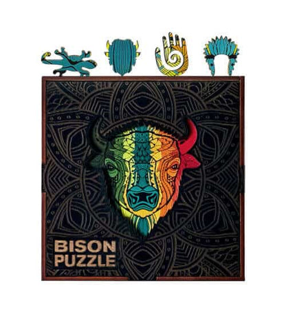Bison Shaped Jigsaw Pieces Wooden Puzzle, 70 Pieces, Small Size Puzzles - (15x15x5 cm) or (6x6x2 in), Animal Shaped Puzzles