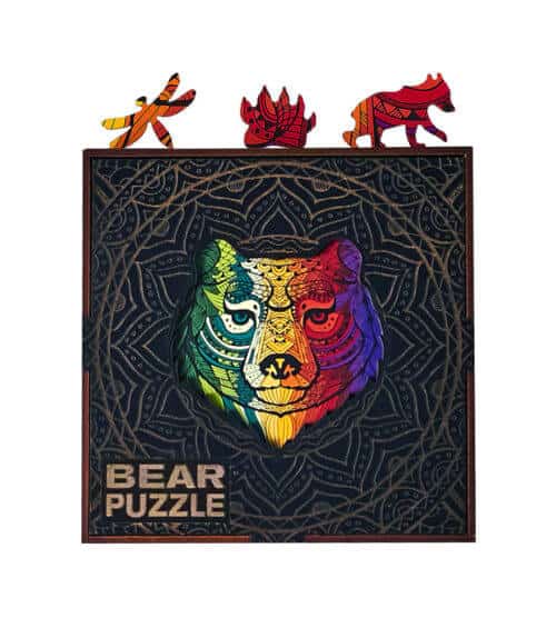 Bear Shaped Jigsaw Pieces Wooden Puzzle, 70 Pieces, Small Size Mosaic Puzzles - (6x6x2 in), Animal Shaped Puzzles,