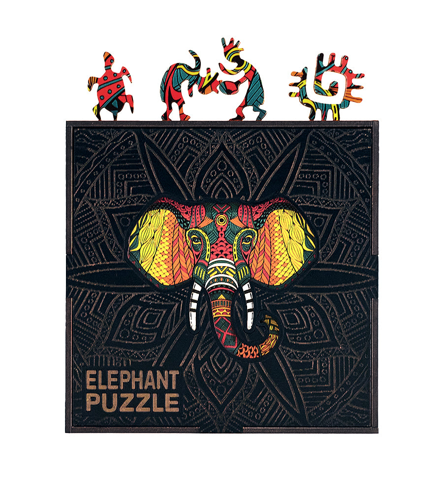 Elephant Shaped Jigsaw Pieces Wooden Puzzle, 70 Pieces, Small Size Mosaic Puzzles - (15x15x5 cm) or (6x6x2 in), Animal Shaped Puzzles,