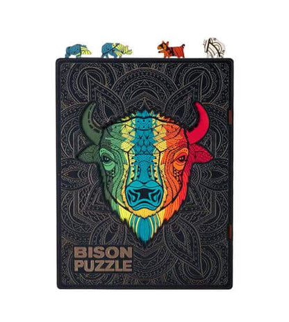 Bison Shaped Jigsaw Piecezz Wooden Puzzle, Large Size, 250 Pieces, Animal Shaped Puzzles (10*13*2 in)