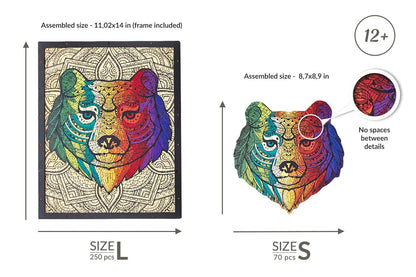 Bear Shaped Jigsaw Piecezz Wooden Puzzle, Large Size, 250 Pieces, Animal Shaped Puzzles (10*13*2 in)